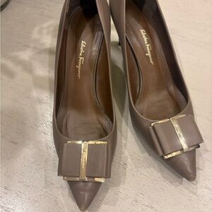 Salvatore Ferragamo Brown Heels with Gold Buckle